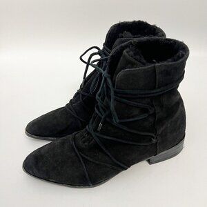 Diane von Furstenberg Jayena black almond toe lace up booties sz. 37.5 US Sz 7.5